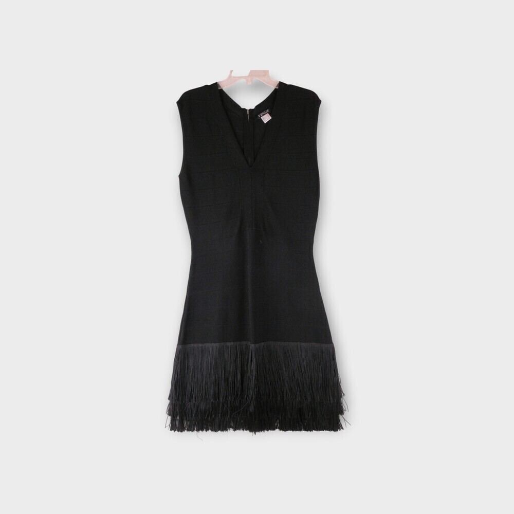 Venus Bandage Fringe Dress style #Z48563 Size 14 Black Bodycon Cocktail Mini